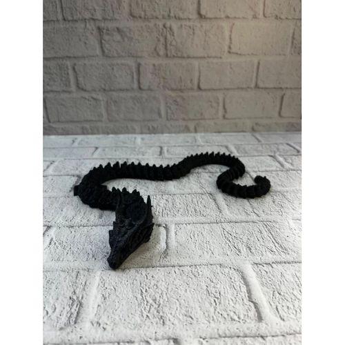 Hareketli Siyah Ejderha Figür Uzun Gövdeli Fantastik Masa Ve Raf Dekoru