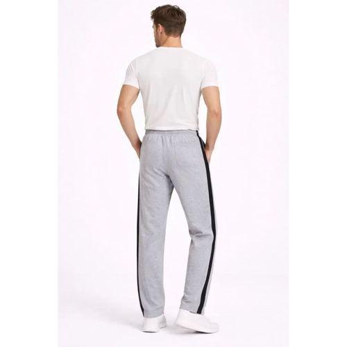 Erkek Yandan Şeritli Boru Paça Eşofman Altı 3 Iplik Pamuklu Eşofman - Gri