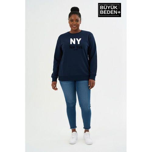 Kadın Büyük Beden NY Newyork Baskılı Bisiklet Yaka ince Sweatshirt SPR26BSWK956-15