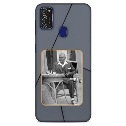 Samsung Galaxy M21 Kılıf Atatürk (31) TPU Kılıf Koyu Gri