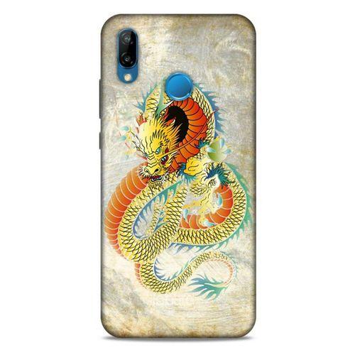 Huawei P20 Lite Kılıf Dragons (21) Koruyucu Kapak Ejderha Dövme Sarı