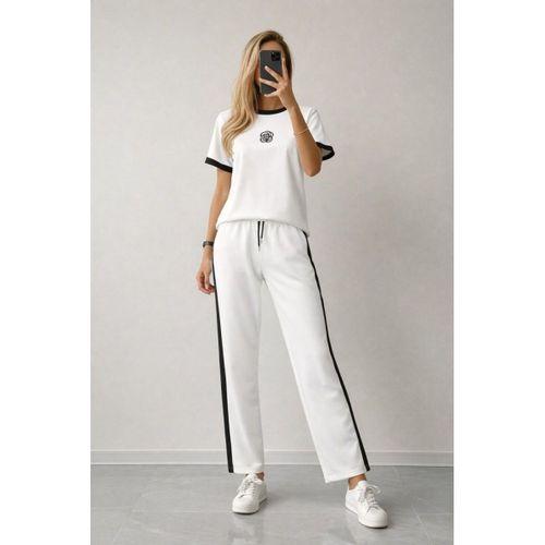 Kadın Kısa Kollu Bisiklet Yaka Viskon Iki Iplik Bluz Ve Pantolon Ikili Takım