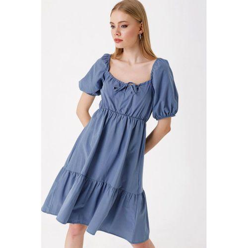 2351 Kloş Poplin Elbise - İndigo