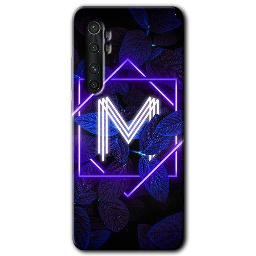 Xiaomi Mi Note 10 Lite Kılıf HD Desen Baskılı Arka Kapak - Dark Neon Yaprak M Harfi + Kırılmaz Cam