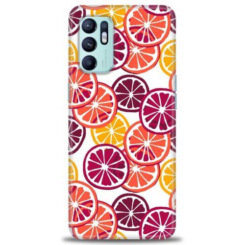Oppo Reno 6 Kılıf HD Baskılı Kılıf - Bordo Limon Dilimleri + Tam Ekran Koruyucu