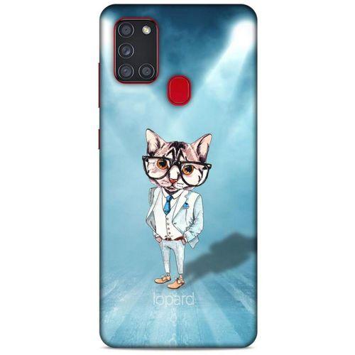 Samsung Galaxy A21s Kılıf FunnyMaX (40) Fit Silikon Kılıf Açık Mavi Kedi