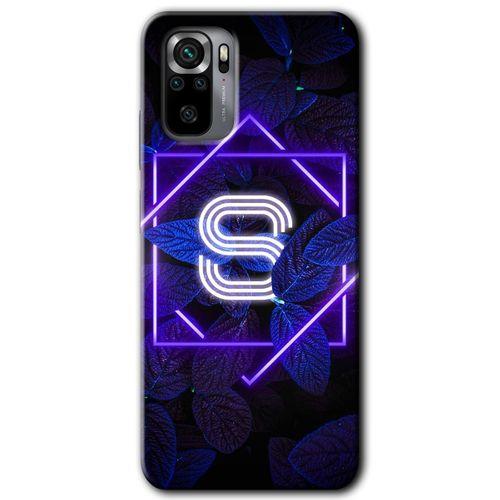 BeRa Aksesuar  Xiaomi Redmi Note 10s Kılıf Baskılı Kapak - Dark Neon Yaprak S Harfi +Tam Kaplayan Mat Seramik
