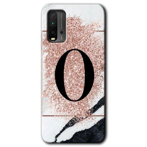Xiaomi Redmi 9T Kılıf Baskılı Arka Kapak - Pembe Mermer Desenli O Harfi +Tam Ekran Koruyucu