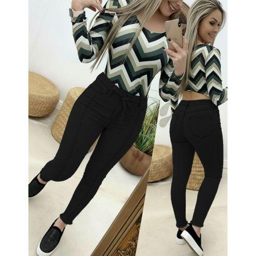 Kadın Yüksek Bel Belden Kuşaklı Yırtık Detaylı Kot Pantolon