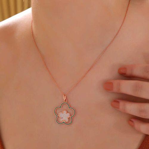 ​Lucky Life 925 Ayar Gumuss  Rose Çiçek Desenli Lucky Life Lucky Life Lucky Life Kadın Kolye