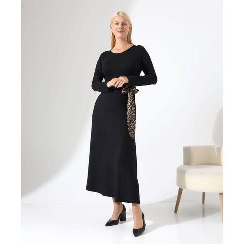 Kadın Bisiklet Yaka Leopar Fiyonk Detay Maxi Boy Elbise