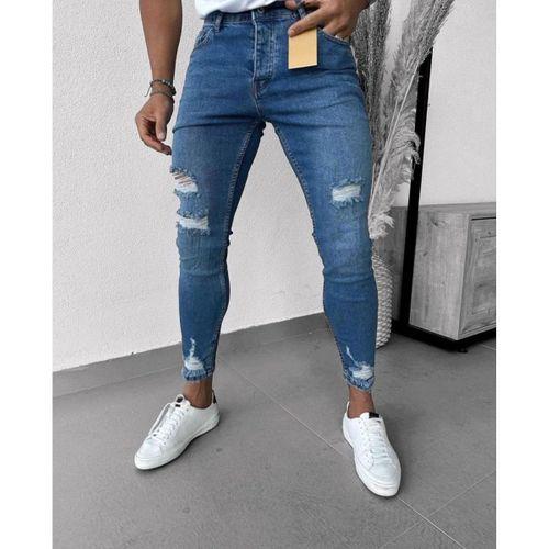 Erkek Mavi Yıkama Detaylı Skinny Jean