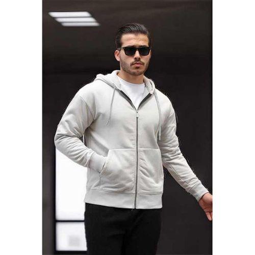 İçi Peluş Üç İplik Kumaş Oversize Fermuarlı Kapüşonlu Sweatshirt- Mineral Gri