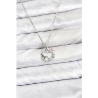 316L Çelik Zincir Gümüş Renk Pembe Taş Detaylı Çelenk Model Kadın Kolye
