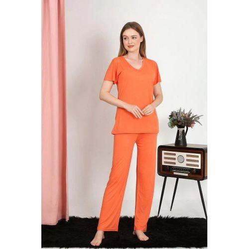 Kadın Kısa Kol Pamuk Penye Pijama Takım Turuncu