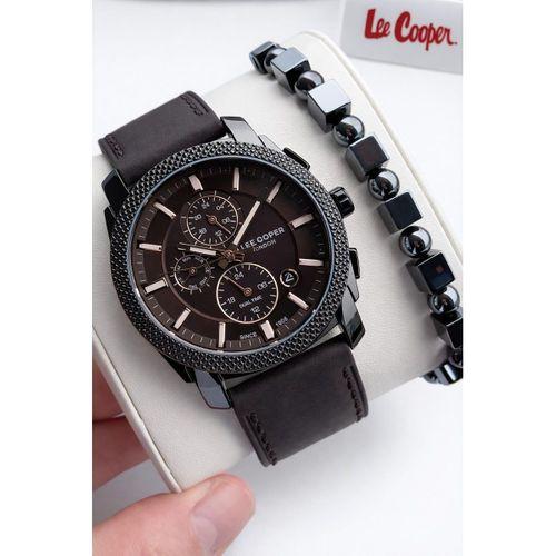Lee Cooper Erkek Kol Saati 50 Mt Suya Dayanıklı Deri Kordon Bileklik Hediyeli VS.BLKT.0920