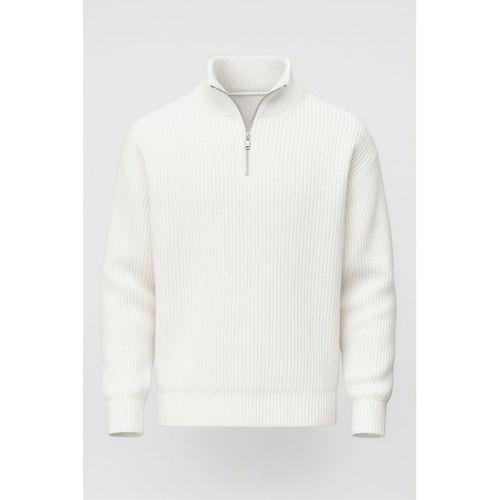 Nolan Oversize Selanik Örgü Yarım Fermuar Erkek Triko Kazak - Ekru