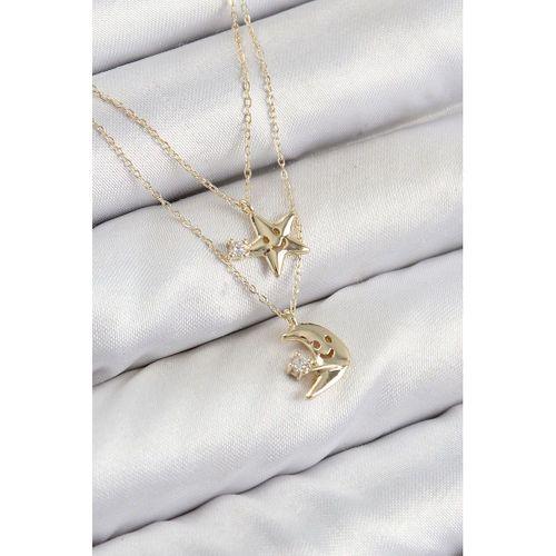 Pirinç Zirkon Taşlı Yıldız Ve Ay Model Gold Renk Kadın Kolye