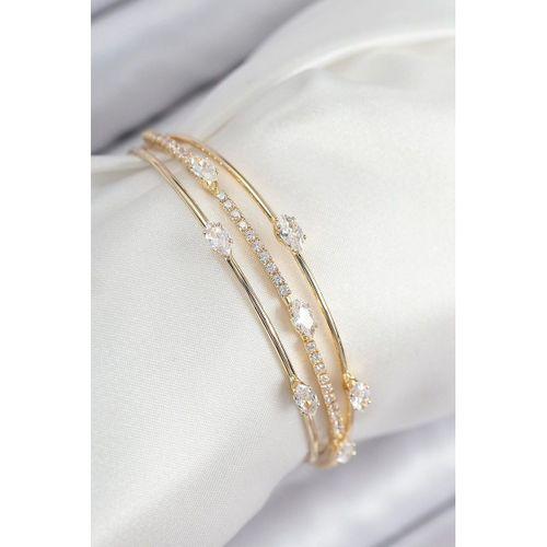 Pirinç Zirkon Taşlı Su Yolu Model Gold Renk Kadın Bileklik