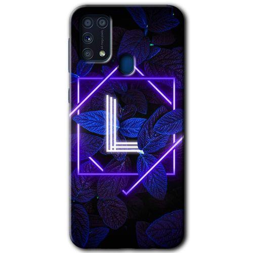 Samsung Galaxy M31 Kılıf Baskılı Kapak - Dark Neon Yaprak L Harfi + 5D Tam Kaplayan Cam