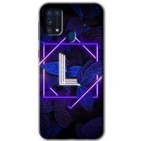 Samsung Galaxy M31 Kılıf Baskılı Kapak - Dark Neon Yaprak L Harfi + 5D Tam Kaplayan Cam