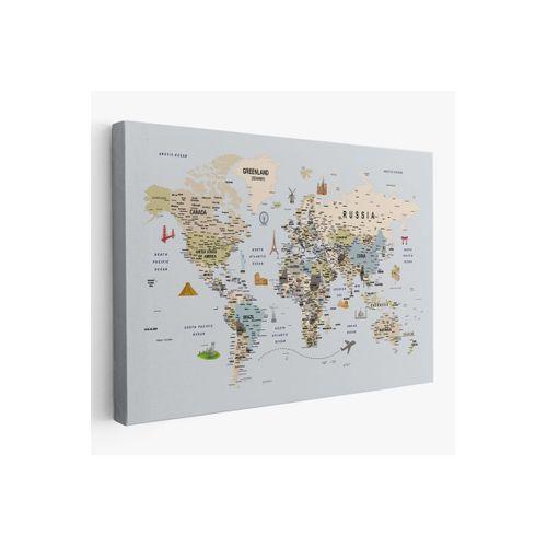 Dünya Haritası Çok Detaylı Ünlü Yerler Sembollü Kanvas Tablo 1746