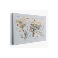 Dünya Haritası Çok Detaylı Ünlü Yerler Sembollü Kanvas Tablo 1746