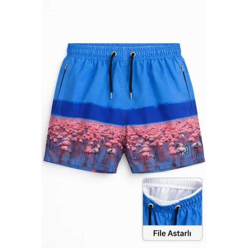 Deniz Şortu Fermuarlı Cepli File Astarlı Hızlı Kuruyan Premium - Mavi