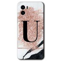 MRCİLETİSİM Vivo Y15s Kılıf HD Desen Baskılı Arka Kapak + Temperli Cam - Pembe Mermer Desenli U Harfi