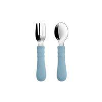 Silikon Saplı Paslanmaz Çelik Bebek Kaşık Çatal Seti Mavi