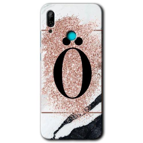 MRCİLETİSİM Huawei P smart 2019 Kılıf Baskılı Kapak - Pembe Mermer Desenli Ö Harfi + 5D Tam Kaplayan Cam