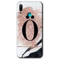 MRCİLETİSİM Huawei P smart 2019 Kılıf Baskılı Kapak - Pembe Mermer Desenli Ö Harfi + 5D Tam Kaplayan Cam