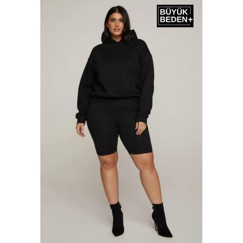 Kadın Büyük Beden Kapşonlu ince Sweatshirt SPR24BSWK57