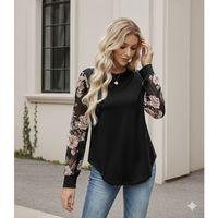 Kadın Uzun Kollu Bisiklet Yakalı Kolun çiçek Desenli Viskon Iki Iplik Bluz