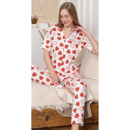 Alissa 6295 Kadın Kalp Desenli Patlı Pijama Takımı