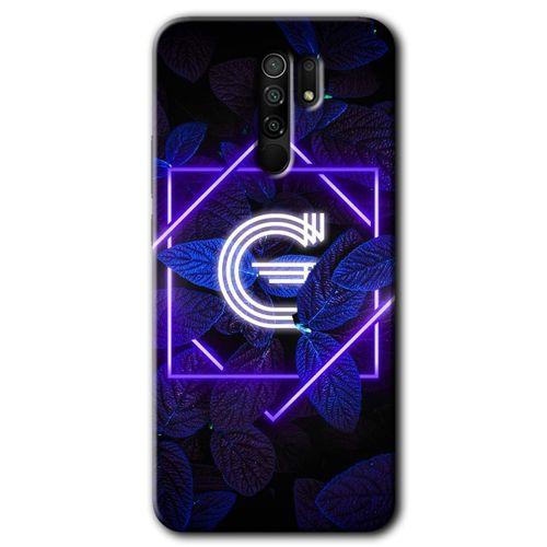 Redmi 9 Kılıf HD Desen Baskılı Arka Kapak - Dark Neon Yaprak G Harfi + Kırılmaz Cam
