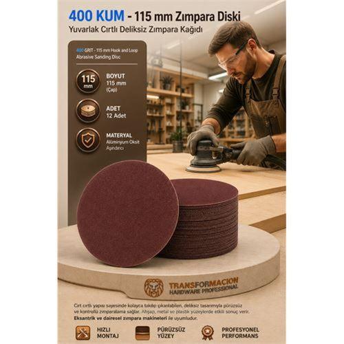 12 ADET 400 KUM Yuvarlak Cırtlı Zımpara Diski 115 mm Deliksiz Zımpara Kağıdı 723221