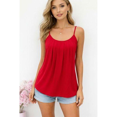 Kadın Ip Askılı Yuvarlak Yakalı Pileli Uzun Viskon Bluz