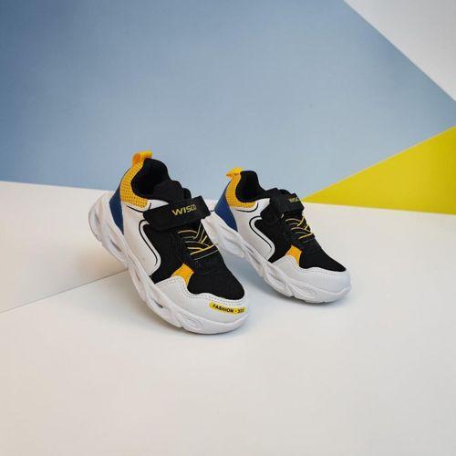 Wisco 018p Siyah-Beyaz-Sarı Cırtlı Erkek Çocuk Spor Ayakkabı