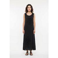 Kolsuz Ferah Bisiklet Yaka Yazlık Otantik Müslin Uzun Elbise Siyah Syh