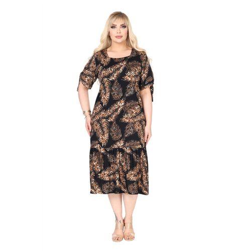 Melsay Butik Siyah Başak Desen Kolları Bağlamalı Kısa Kollu Elbise