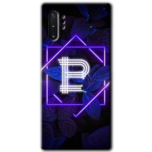 Samsung Galaxy Note 10 Plus Kılıf HD Desen Baskılı Arka Kapak + Temperli Cam - Dark Neon  B Harfi