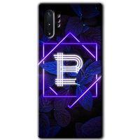Samsung Galaxy Note 10 Plus Kılıf HD Desen Baskılı Arka Kapak + Temperli Cam - Dark Neon  B Harfi