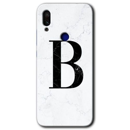 Redmi Note 7 Kılıf HD Desen Baskılı Arka Kapak - Beyaz Mermer Desenli B Harfi
