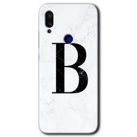 Redmi Note 7 Kılıf HD Desen Baskılı Arka Kapak - Beyaz Mermer Desenli B Harfi