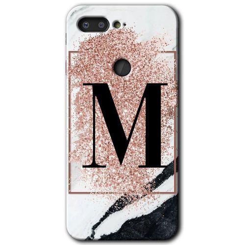 General Mobile GM 9 Pro Kılıf HD Desen Baskılı Arka Kapak + Temperli Cam - Pembe Mermer Desenli M Harfi