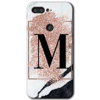 General Mobile GM 9 Pro Kılıf HD Desen Baskılı Arka Kapak + Temperli Cam - Pembe Mermer Desenli M Harfi
