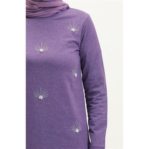 Bisiklet Yaka Uzun Tunik Pantolon Sade Basic Spor Takımı - 03050.207 - Koyu Lila