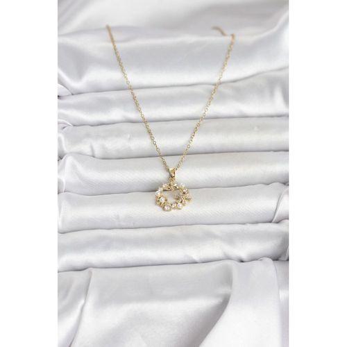 316L Çelik Zincir Gold Renk İncili Çiçek Model Kadın Koyle