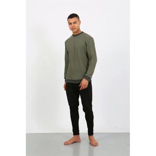 Erkek Uzun Kol Manşetli Paça Penye Pijama Takımı Haki